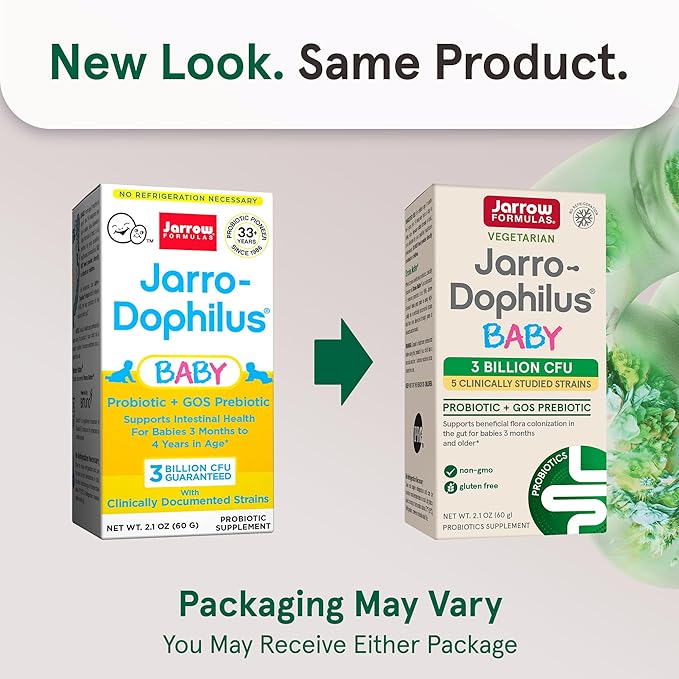 Jarrow Formulas Jarro-Dophilus Baby Probiotic + GOS Prebiotic, Dietary Supplement, Gut Support for Babies, 2.1 oz Powder, 60 Day Supply (Pack of 12)
