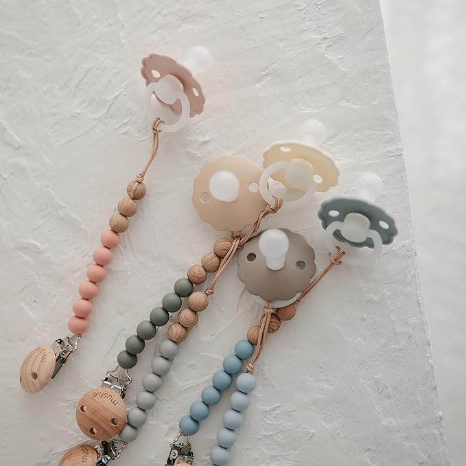 FRIGG Daisy Night SilkySoft Silicone Baby Pacifier | Made in Denmark | BPA-Free (Blush/Cream, 0-6 Months)