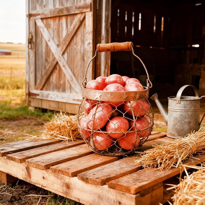 TAIANLE. Wire Egg Basket for Gathering Fresh Eggs with Handle, Metal Chicken Egg Collecting Basket for Coop, Rustic Farmhouse Kitchen Countertop Storage Basket Farmhouse Holder Organizer Easter
