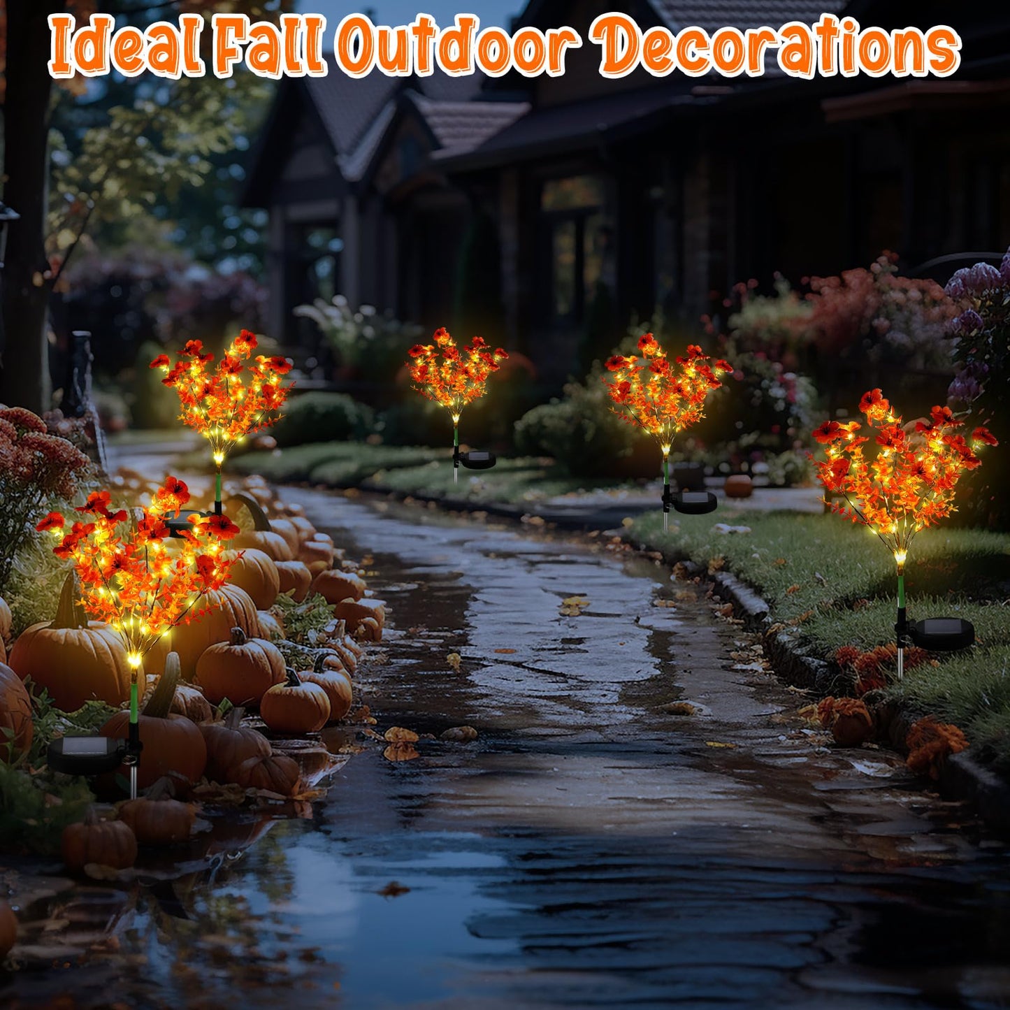 Glooglitter 2 Pack Fall Solar Stake Lights Thanksgiving Outdoor Decorations Waterproof Orange Mums Artificial Flowers Solar Lights For Outdoor Garden Yard Pathway Thanksgiving Fall Decor (Violet)