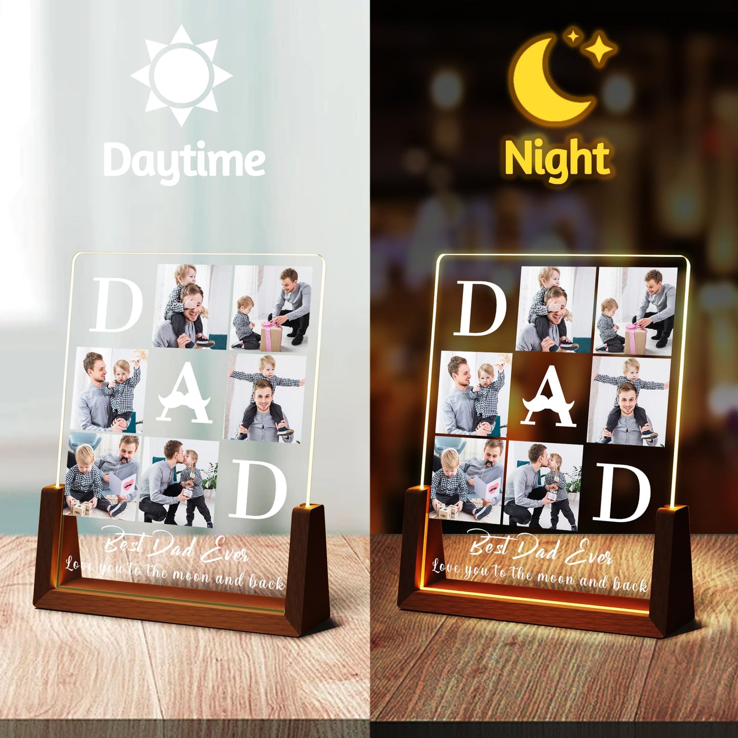 Personalized Fathers Day Birthday Christmas Gifts From Daughter Son Kids Wife  Custom Acrylic Picture Frame Night Light With Photo Text  Customized Best Dad Ever Gifts For Dad Papa Husband Men