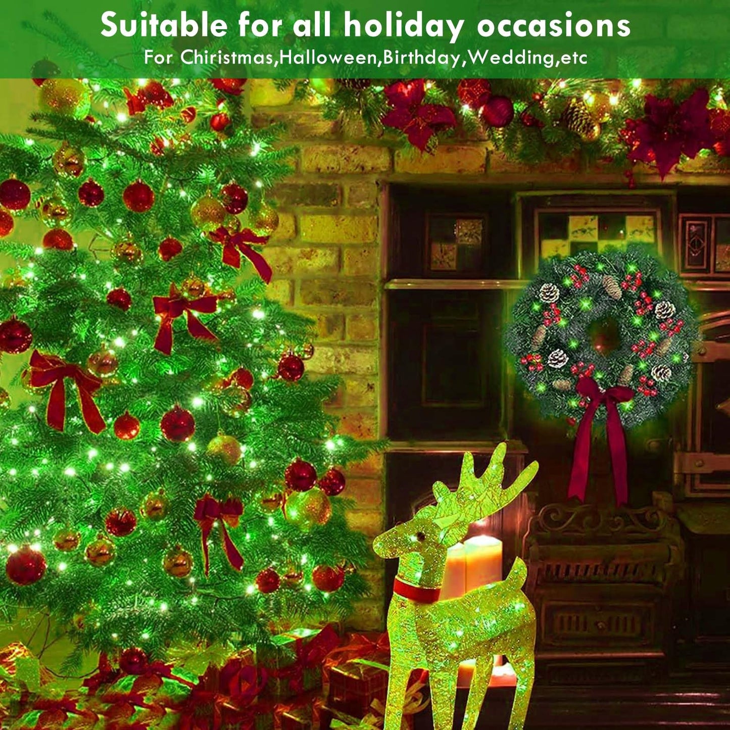 YIQU 3 Pack Battery Operated Fairy Lights, 80 LED, 26 FT, Green, with Remote Control Timer, 8 Modes for Indoor Outdoor Decorations