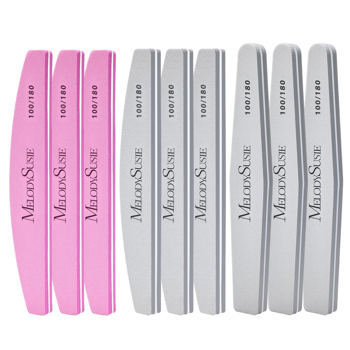 MelodySusie 9Pcs Nail Buffers Set,Nail Files and Buffers,100/180 Grit, Diamond Nail Buffer, Professional Nail Care Tools Kit for