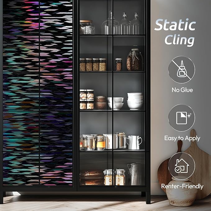 rabbitgoo Window Privacy Film, Total Blackout Window Film, Stained Glass Heat Control Glass Thermal Sticker, Room Darkening Door Cover, Anti-UV Privacy Cling with Installation Tools, 23.6" x 78.5"
