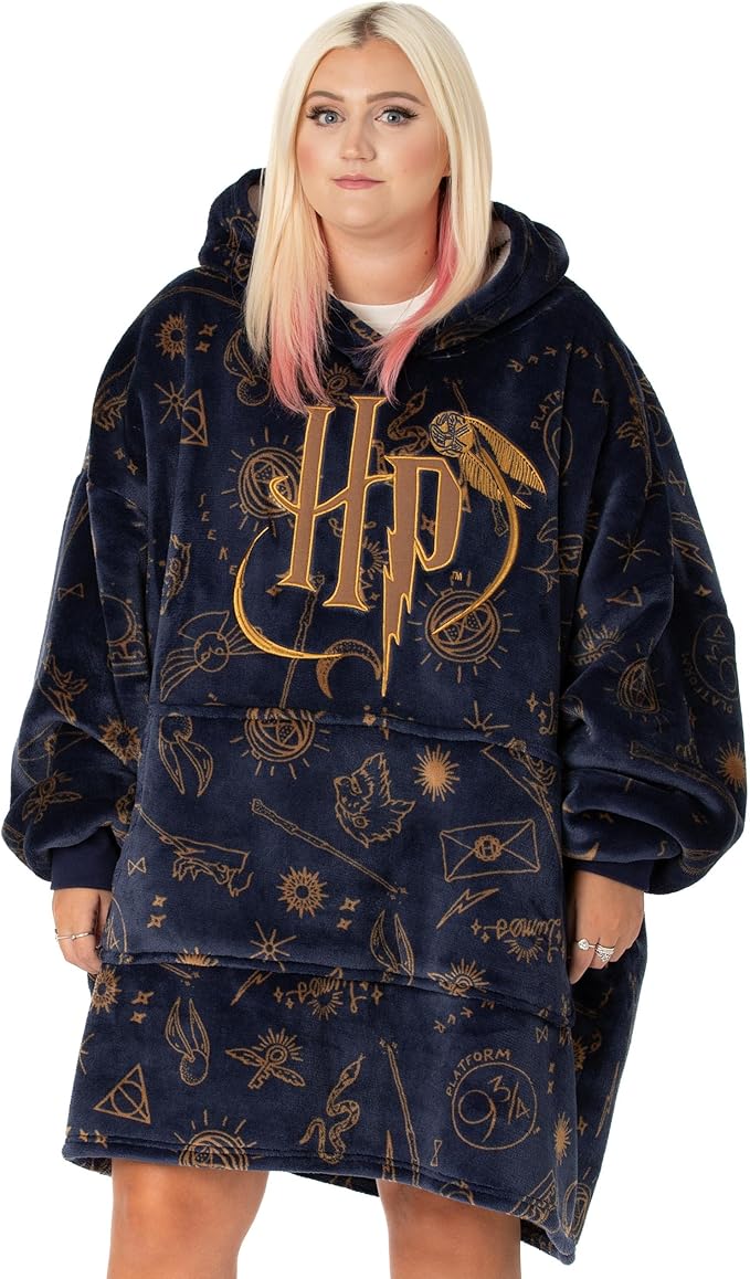 Harry Potter Womens Wearable Blanket Hoodie | Adults Fluffy Fleece Hooded Pullover Hogwarts Graphic | Wizard Lined Loungew...