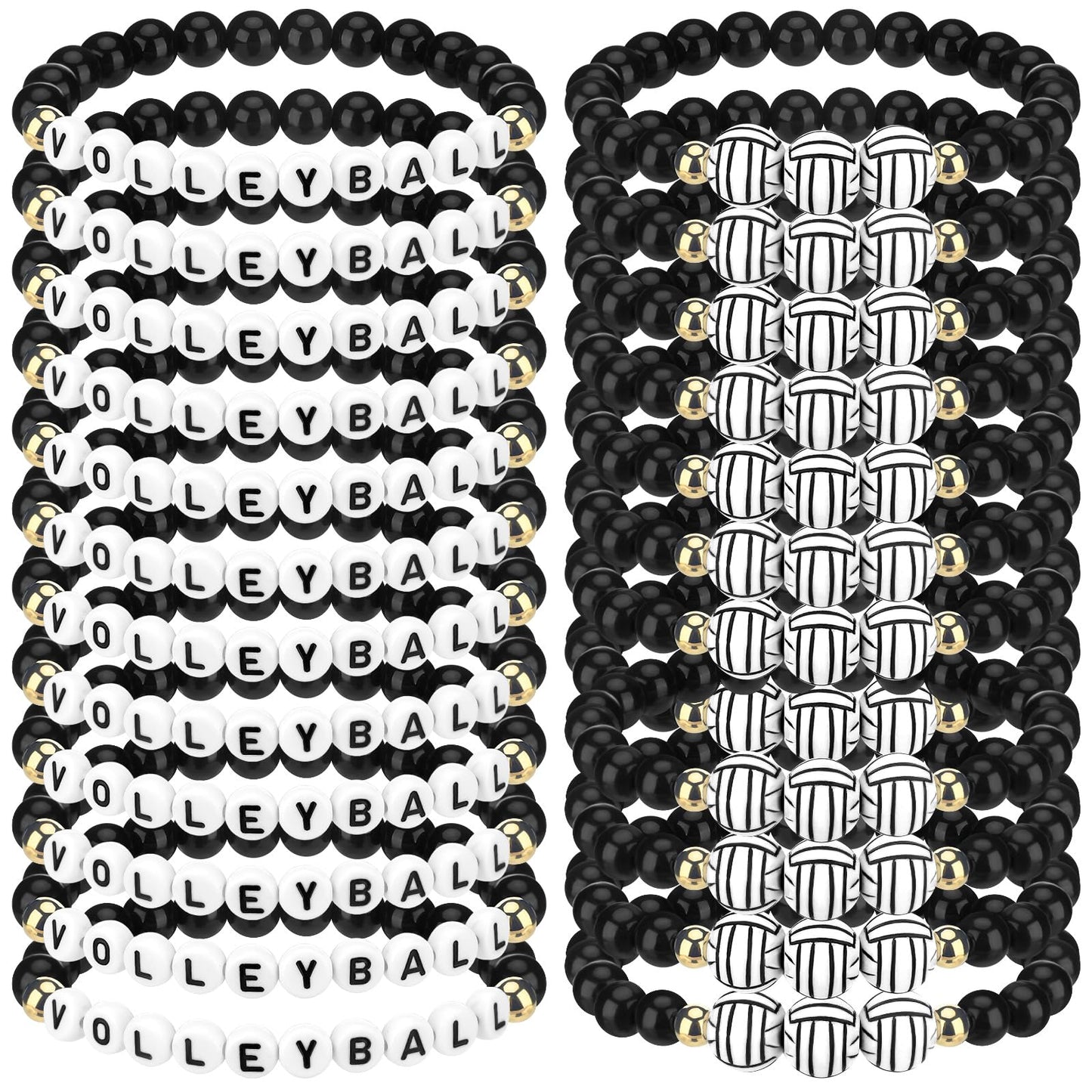 Huquary 24 Pack Team Gifts Ball Letter Clay Beaded Bracelet Bulk Sport Party Favors Adjustable Sports Charms Bracelets Ball Play