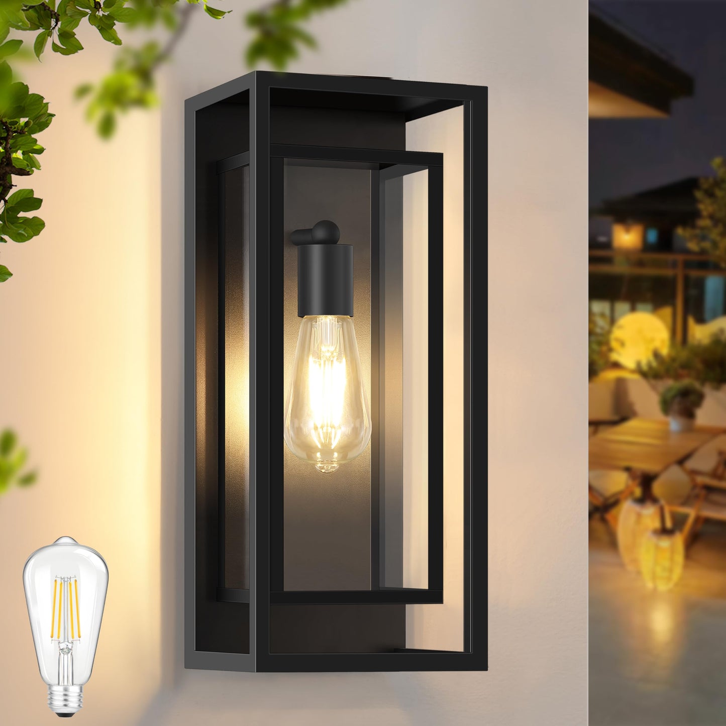 Feanron 16.5 Large Outdoor Wall Lights  1 Pack Matte Black Exterior Waterproof Lanterns With Frame And Clear Glass Shade  Modern Porch Sconces Wall Mounted Lighting For House  Front Door  Garage