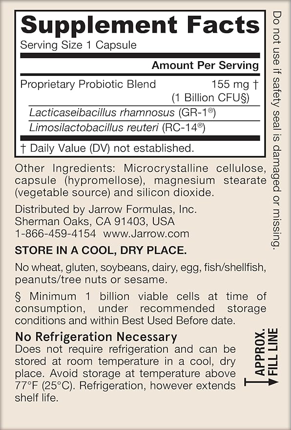 Jarrow Formulas Fem-Dophilus Vaginal Probiotics 1 Billion CFU With 2 Science-Backed Strains, Dietary Supplement for Vaginal & Urinary Tract Support, 30 Capsules, Up to a 30 Day Supply, Shelf-Stable