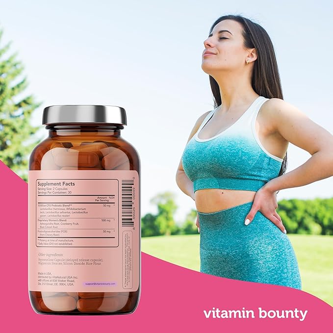 Vitamin Bounty Women's Pro-Daily Probiotic - Supports Vaginal, Digestive & pH Balance, 10 Billion CFUs, 5 Strains + Cranberry - 60 Capsules