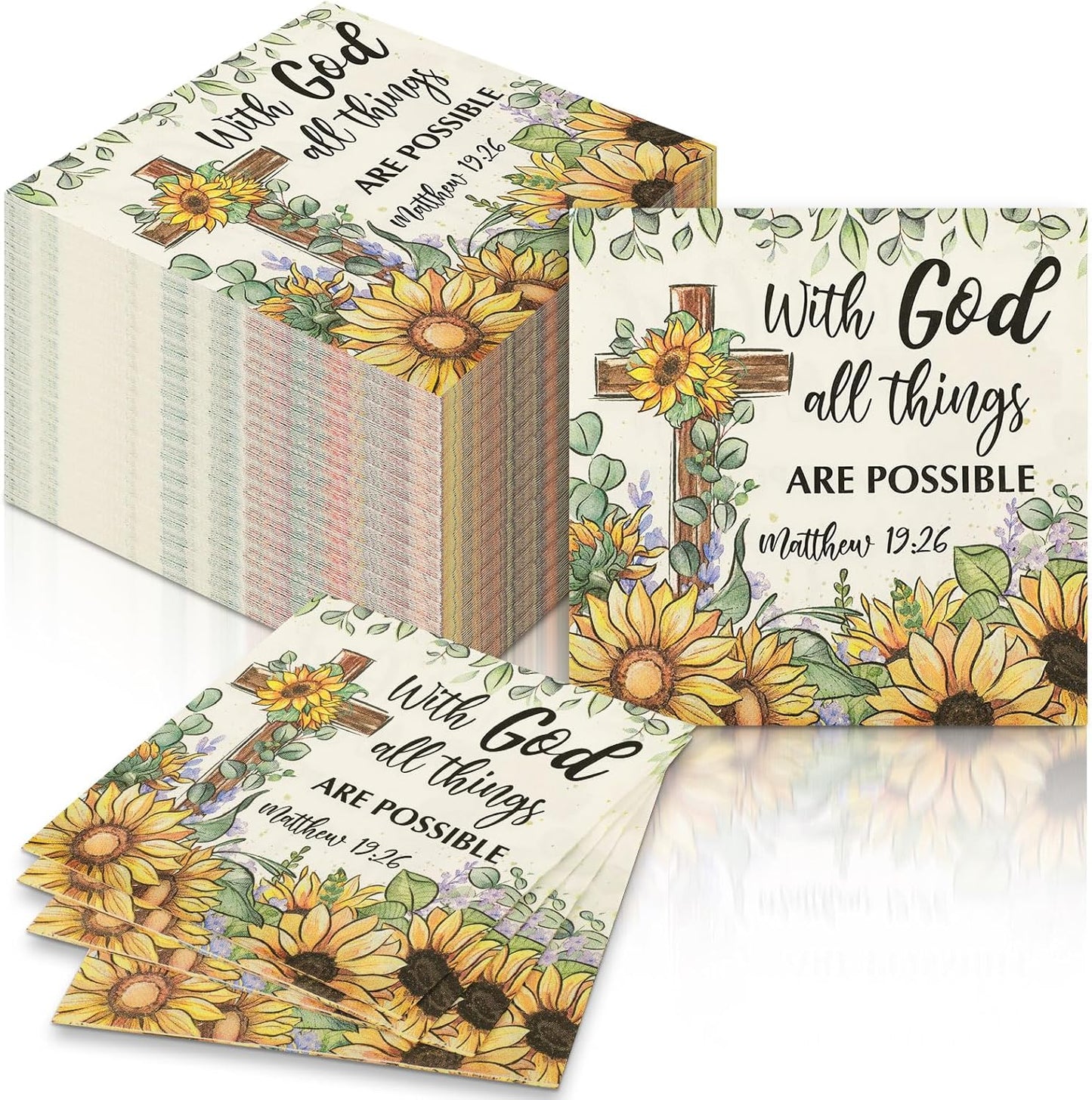 60 Pcs Sunflower Christian Cocktail Paper Napkins 6.5 x 6.5 Inches Disposable Paper Napkins Dessert Beverage Tissue for Decoupage Luncheon Tissue for Theme Party Wedding Birthday Party