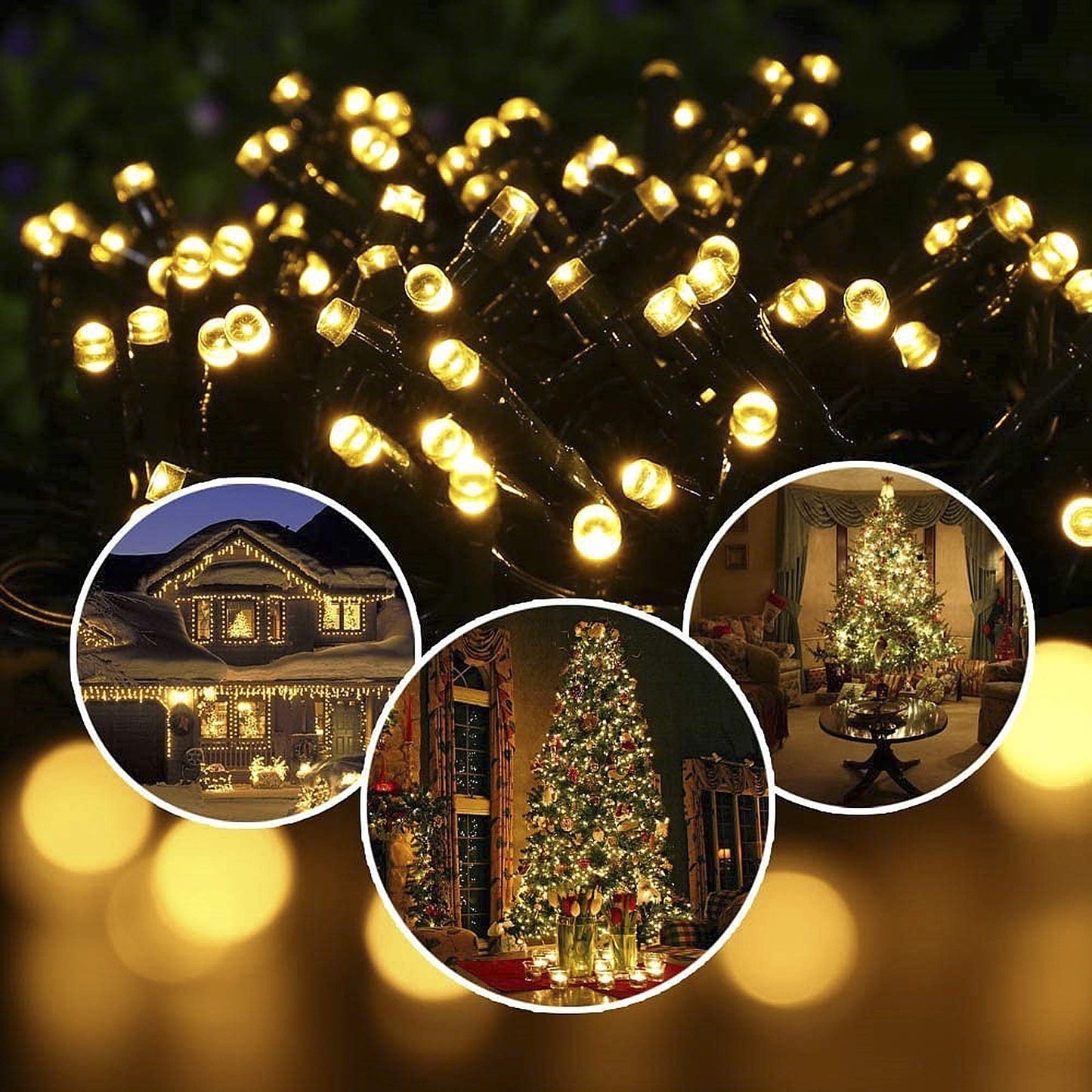 woohaha Solar String Lights 100LED 39ft Waterproof Warm White 8 Modes for Gardens, Weddings, Parties, and Outdoors