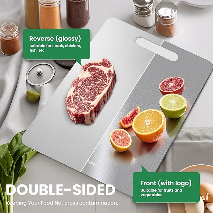 2 Pack Titanium Cutting Board,-100% Pure Titanium Cutting Boards For Kitche,Easy to clean, Double-sided food-grade Titanium Cutting Board For Cutting Meats, Fruits And Vegetables(18 * 12)