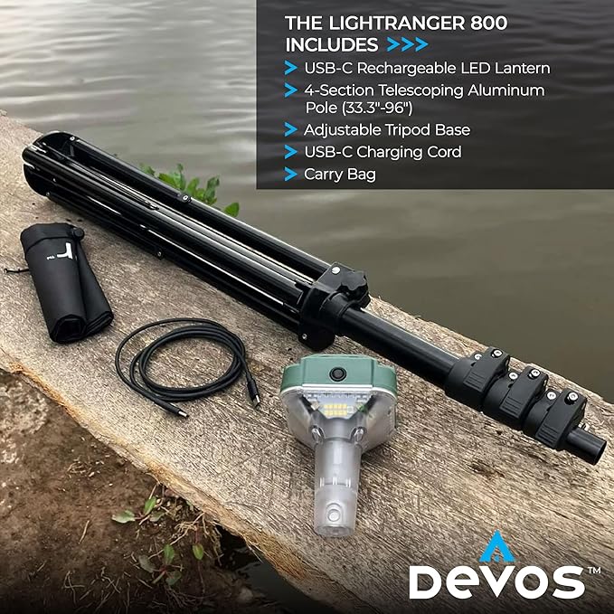 Devos Outdoor LightRanger 800 Lumen Lantern - Rechargeable Telescoping LED Lantern, 30-Hour Runtime, Illuminates 40-Foot Area, Adjustable Height