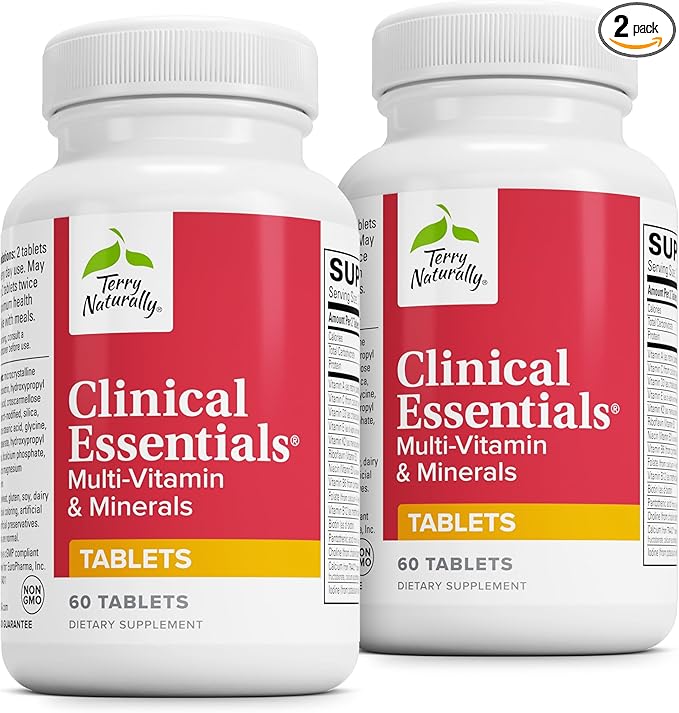 Terry Naturally Clinical Essentials - Supplement to Aid Bone, Cardiovascular & Immune Health - Supplement with Chelated Minerals - Supplement with B-Vitamins & Vitamin C - 60 Tablets (Pack of 2)