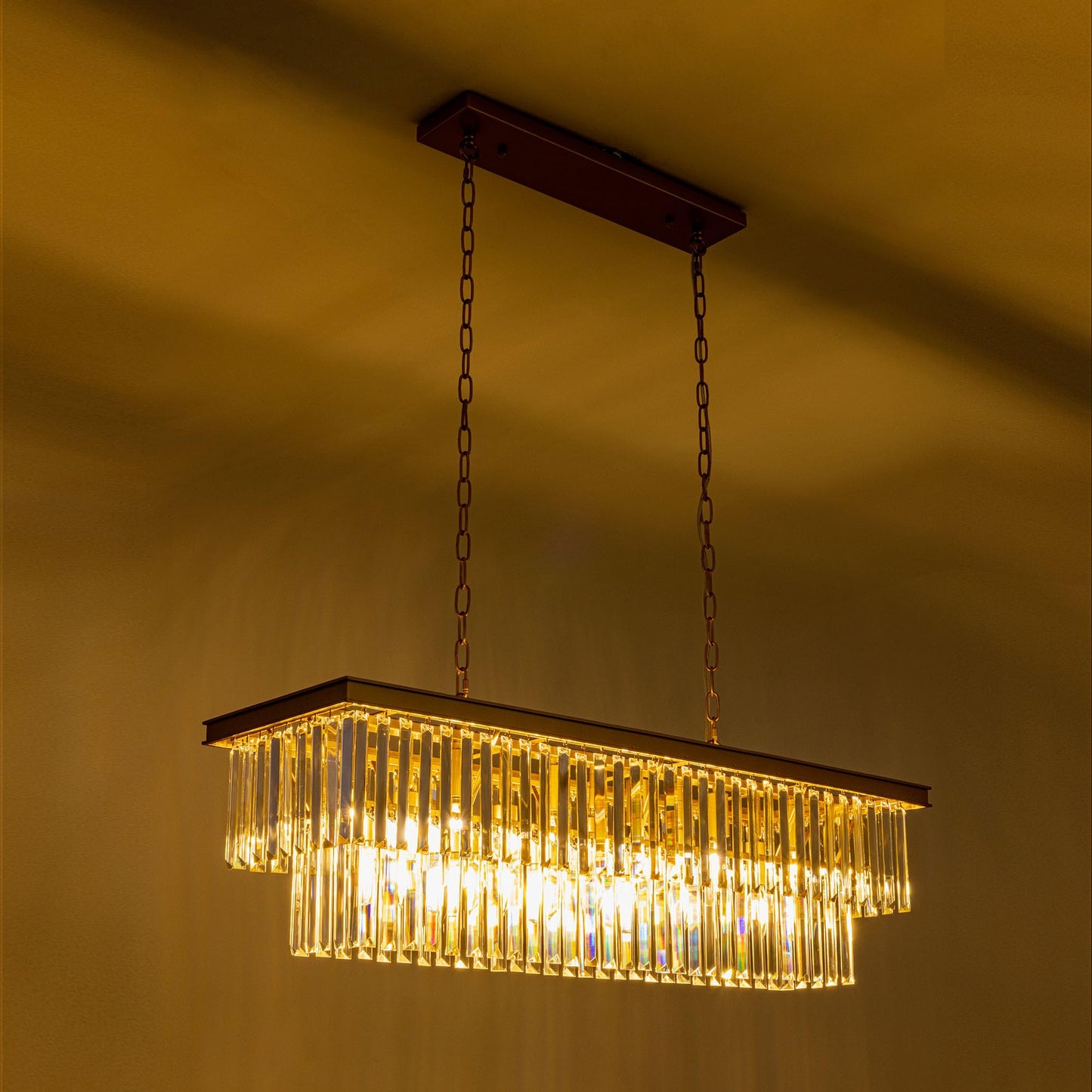 Wellmet Black Chandelier 40 Inch  11-Light Modern Rectangular Crystal Chandelier Ceiling Hanging  Linear Chandeliers Light Fixture For Living Room  Dining Room  Bedroom  Kitchen Island