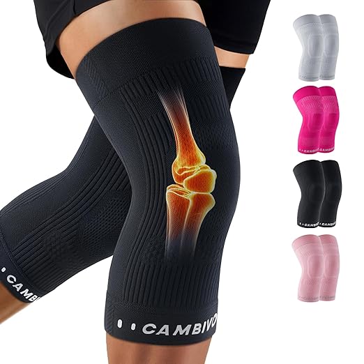 CAMBIVO Knee Brace for Women and Men (2 Pack), Ultra-Thin Lightweight Knee Compression Sleeve (Black, Large)