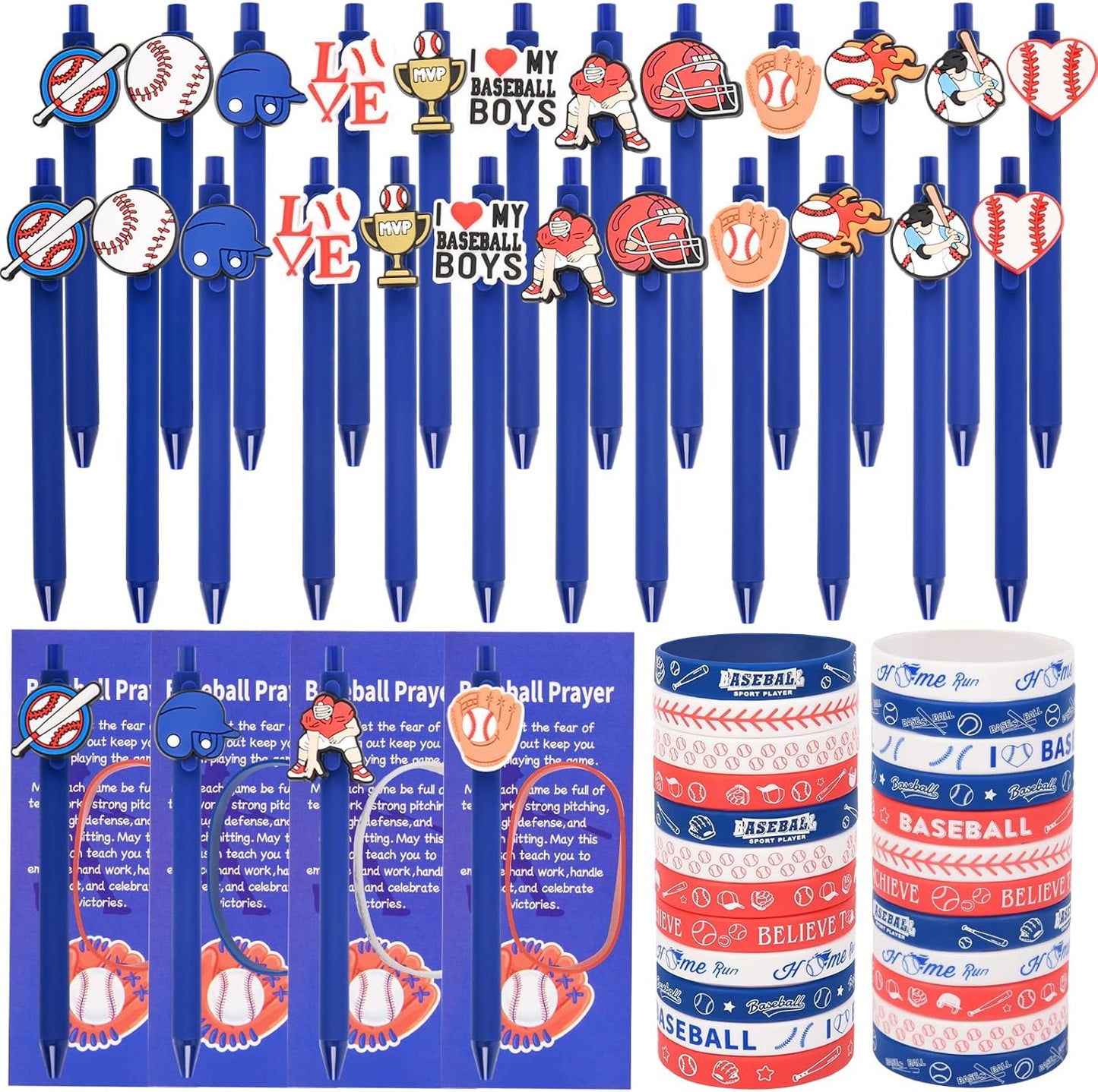 LiYiQ 72 Pcs Baseball Party Favors Baseball Team Gifts Baseball Goodie Bags Stuffers Baseball Ballpoint Pens Bookmark Card and Silicone Bracelet