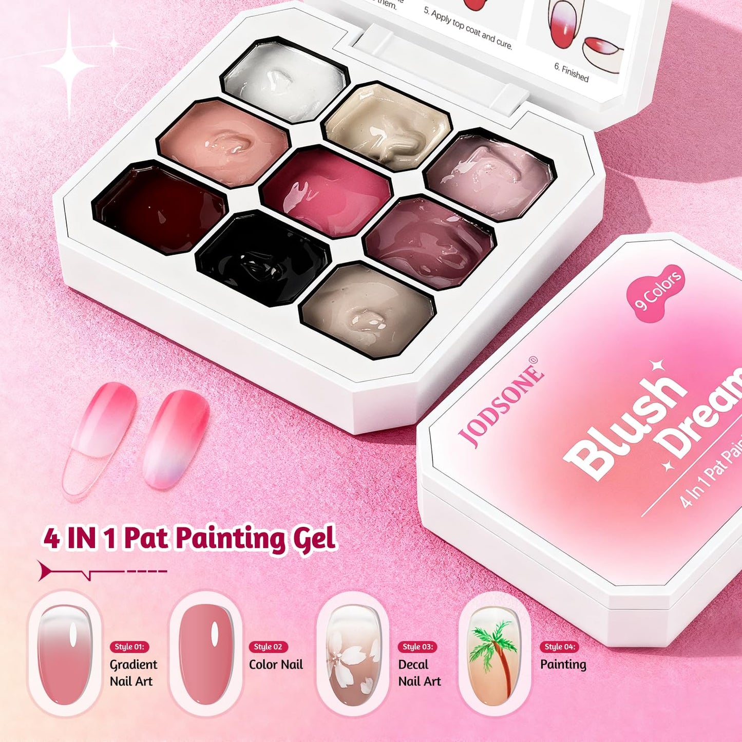 JODSONE Sponge Pat Paint Nail Gel 9 Colors Ombre Nails Gradient Blush Effect Painting Gel for Nail Art Design Nail Salon