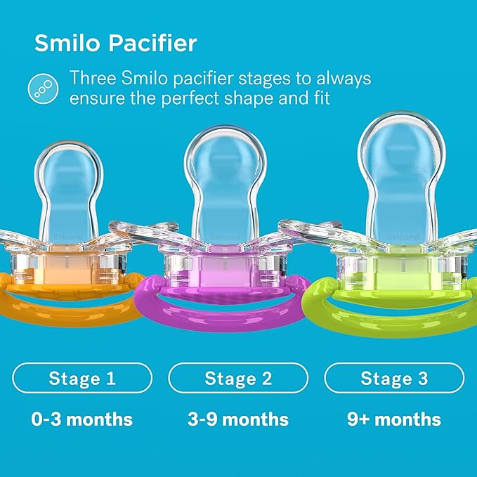 Smilo Baby Pacifier with Orthodontic Design for Healthy Dental Development - Stage 1 for Babies 0-3 Months - Pack of 3X 100% Silicone Newborn Pacifiers BPA Free - Green