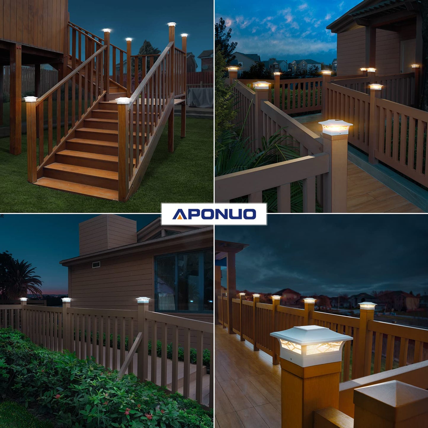Aponuo 4X4 Post Solar Lights, 6 Pack, Waterproof, Auto On/Off, White, Model Tz13-W6
