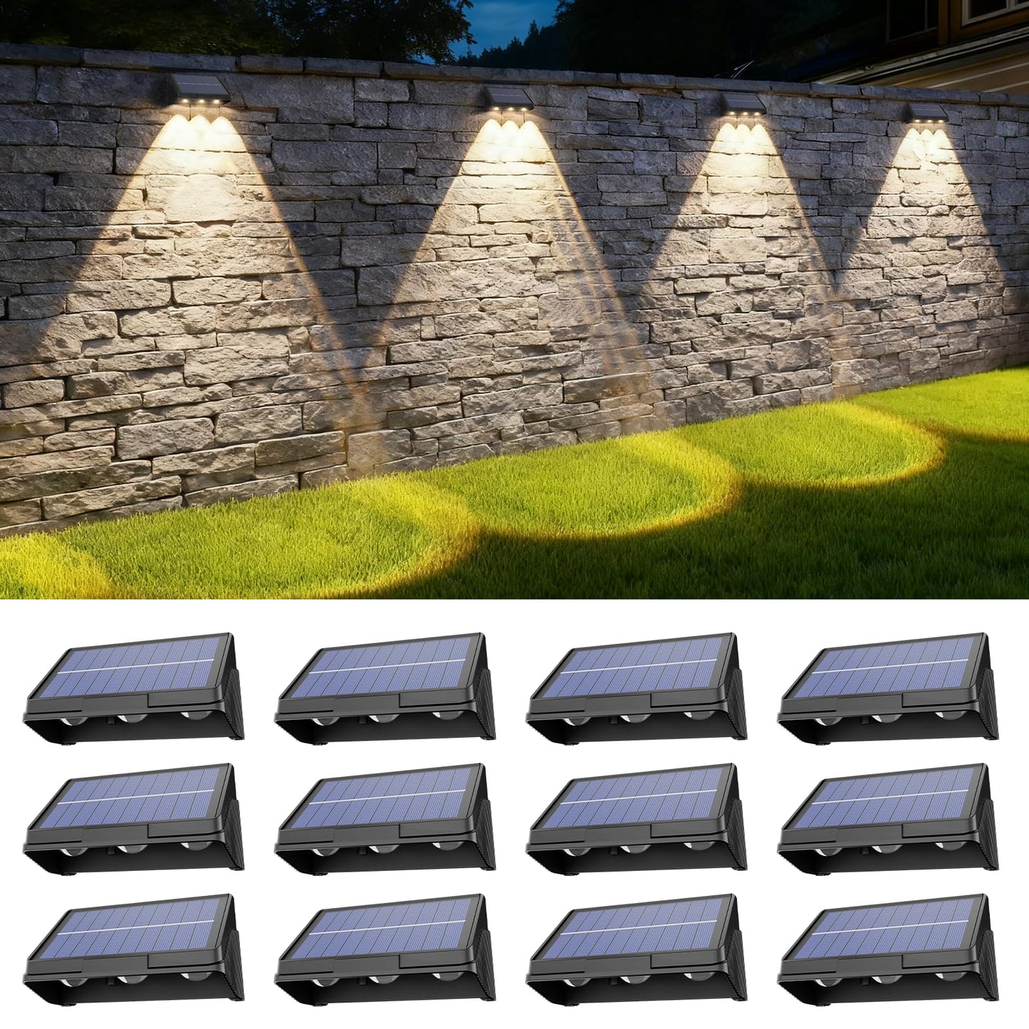 Onforu Solar Fence Lights 12 Pack Solar Lights Outdoor 3 Modes(Warm/Neutral/Cool White) For Outside Dusk To Dawn Outdoor Light Ip65 Waterproof Deck Lighting For Patio Step Backyard Railing Wall