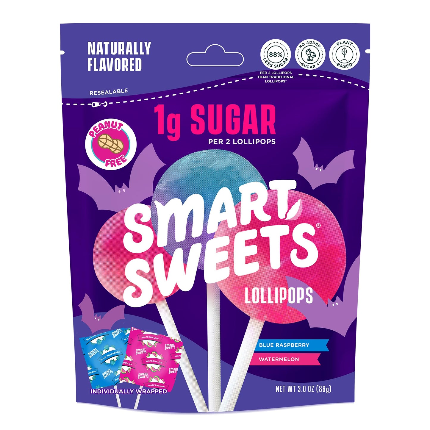 SmartSweets Halloween Lollipops | 3 oz (12 Lolli per pack) | Low Sugar and Calorie Gummy Candy | Healthy Snacks for Kids  Gluten Free  Plant Based  School Safe Snacks