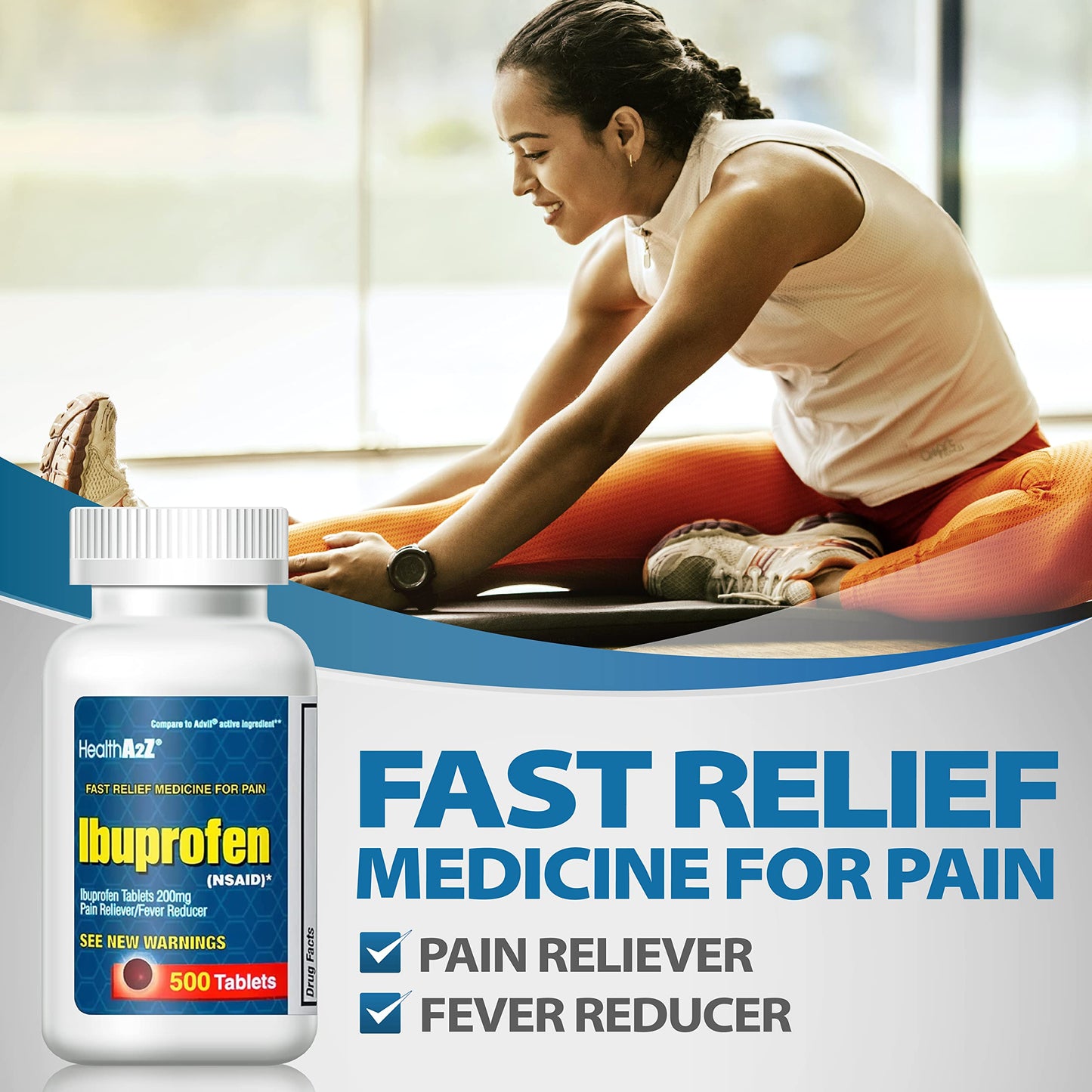 HealthA2Z® Ibuprofen 200mg | 500 Counts | Pain Relief | Body Aches | Headache | Arthritis | Cramps | Back Pain | Fever Reducer… (500 Count) (Pack of 2)
