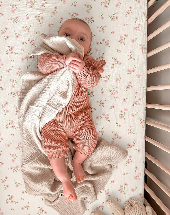 Pack and Play Sheets for Baby Boy and Girl 2 Pack, Neutral Muslin Cotton Pack N Play Mattresses Sheet 27"x39", Muslin Nursery Bedding Soft and Breathable Comfort (Rosy)