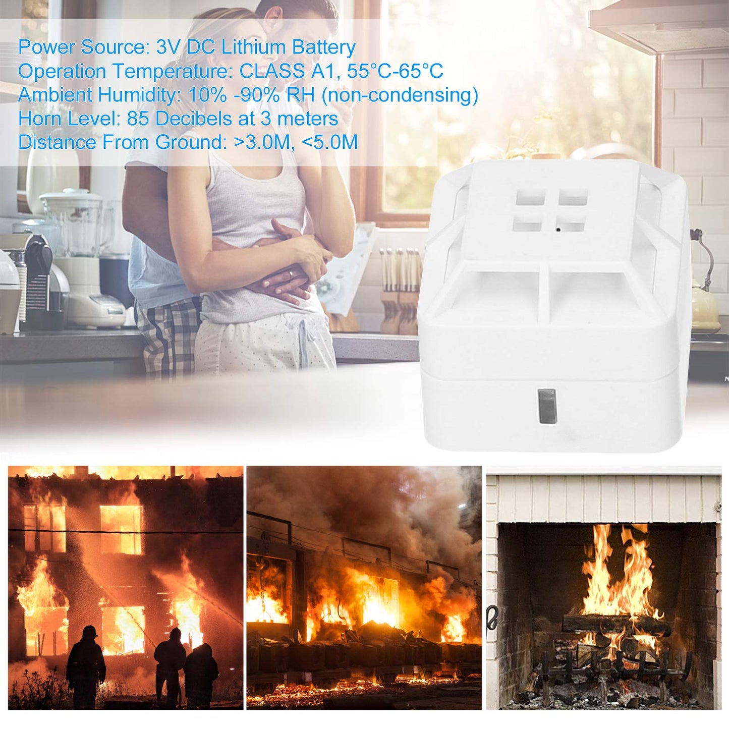 Splenssy Heat Alarm Heat Detector, Fixed Point Thermal Alarm, A1 Level, Alarm Temperature 55°C-65°C, Battery Powered, 85dB Alarm Sound for Home Kitchen Garage Boiler Houses