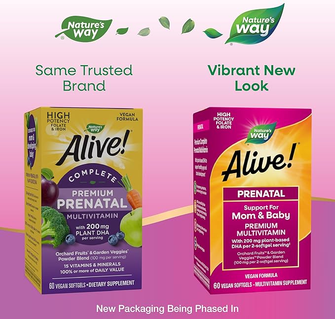 Nature's Way Alive! Complete Premium Prenatal Multivitamin for Women, Healthy Eye and Brain Development*, 60 Vegetarian Softgels