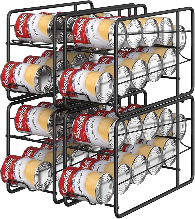 MOOACE Can Organizer for for Pantry, Stackable Soda Can Dispenser Canned Food Storage, Kitchen Cabinet Fridge Beverage Cans Holder, 4 Pack, Black