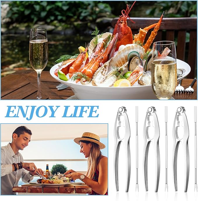 Zhehao Lobster Crackers and Picks Set Seafood Party Dinner Supplies Stainless Steel Crab Leg Tool with Seafood Fork and Bag Heavy Duty Nut Cracker Set Opener Shellfish for Kitchen Restaurant(81 Pcs)