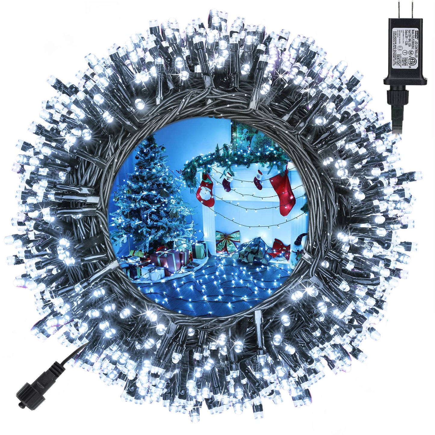 Toodour LED String Lights, 131ft 350 LEDs, Waterproof, 8 Modes, White, Model LED08230350