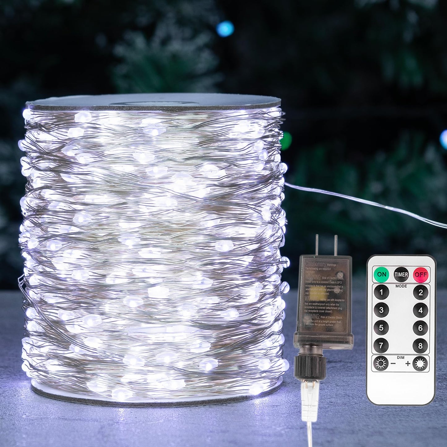 Zeluxdot 400Ft Fairy Lights, 1200 Leds, Waterproof Silver Wire, Cool White, 8 Modes Remote For Indoor/Outdoor Decor