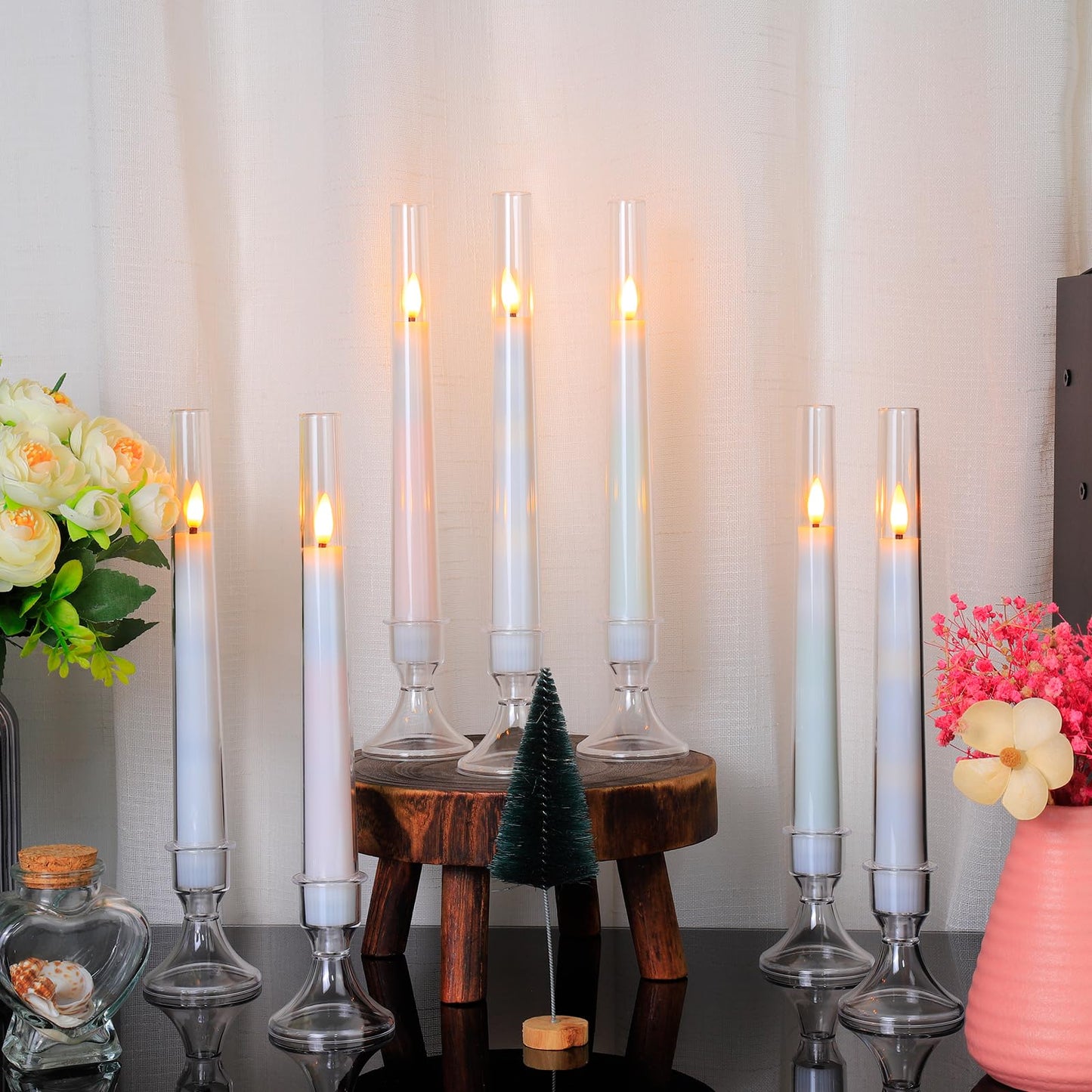 Comenzar 12PC Flameless Taper Candles - LED Candles, Flickering Design with Base, Perfect for Home, Windows，Decoration，Weddings, Parties (White)