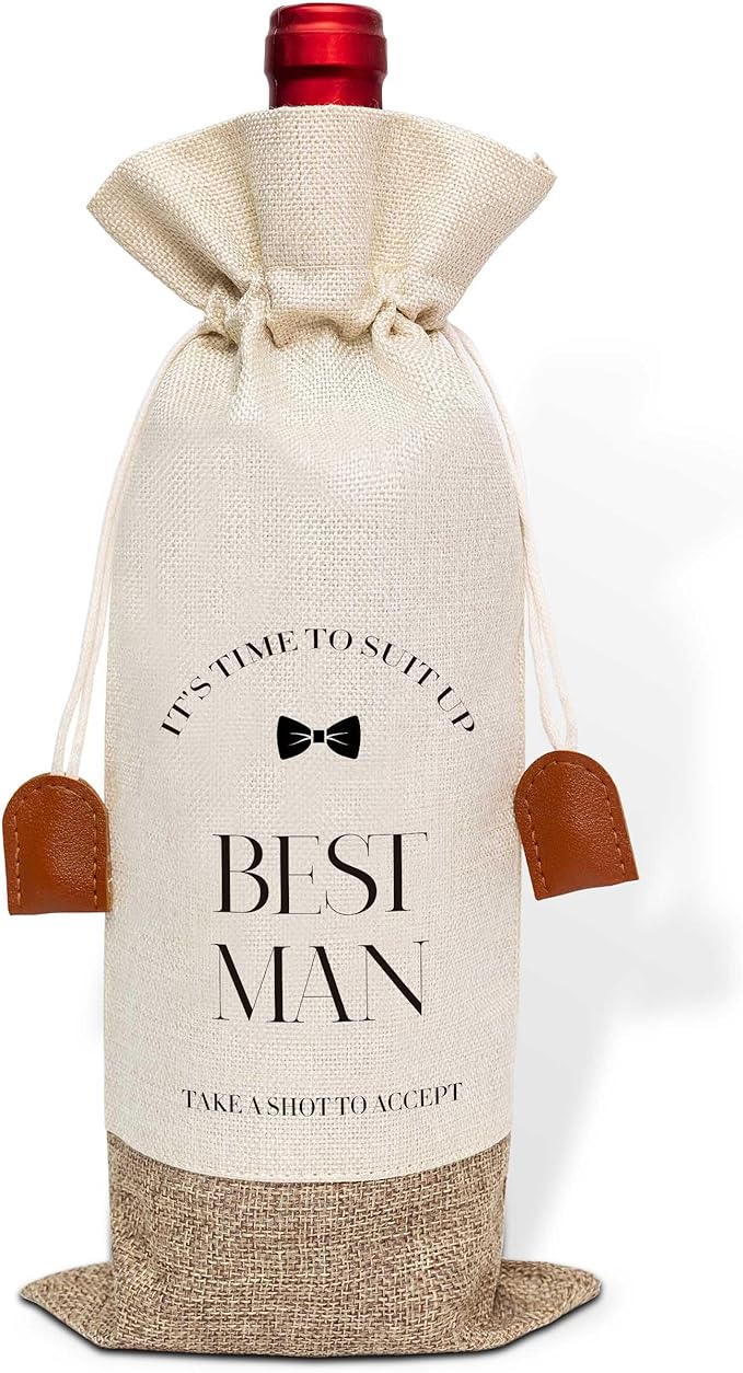 Best Man Proposal Gifts Wine Bag, Wine Champagne Bottle Gift Bag, Cotton Linen Wine Gift Bag With Drawstring, Groomsmen Proposal Gift, Bachelor Party Gift for Groomsmen Best Man Friends-10