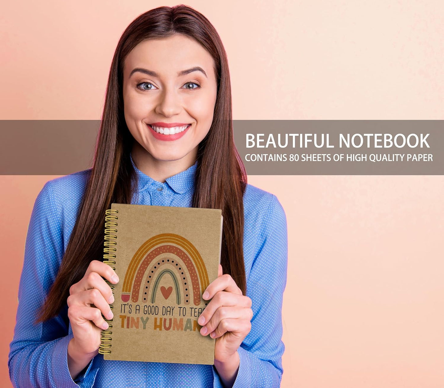 Knibeo Teacher Rainbow Notebook Journal - Best Teacher Gifts, kraft paper notebook，5.5×8.3 Boho Spiral Bound Notebook with 164 Pages, Cute Teacher Notebook, Anti Anxiety Notebook