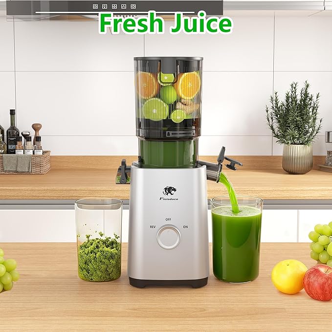 T34 Cold Press Juicer, Juicers Machines - 5.3" Large Feed Chute for Whole Fruits & Vegetables, Powerful AC Brushless Motor, 99% Juice Yield, Ultra Quiet, Easy Clean, Extra one Replace juicer strainer