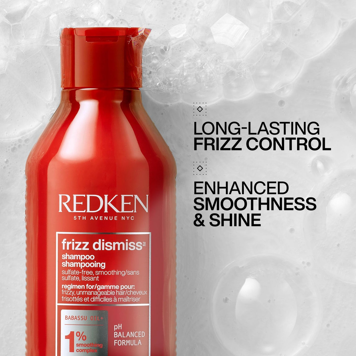 Redken Frizz Dismiss Shampoo | Sulfate Free Shampoo For Frizzy Hair | Gently Cleanses, Smooths, and Adds Shine | Weightless Long