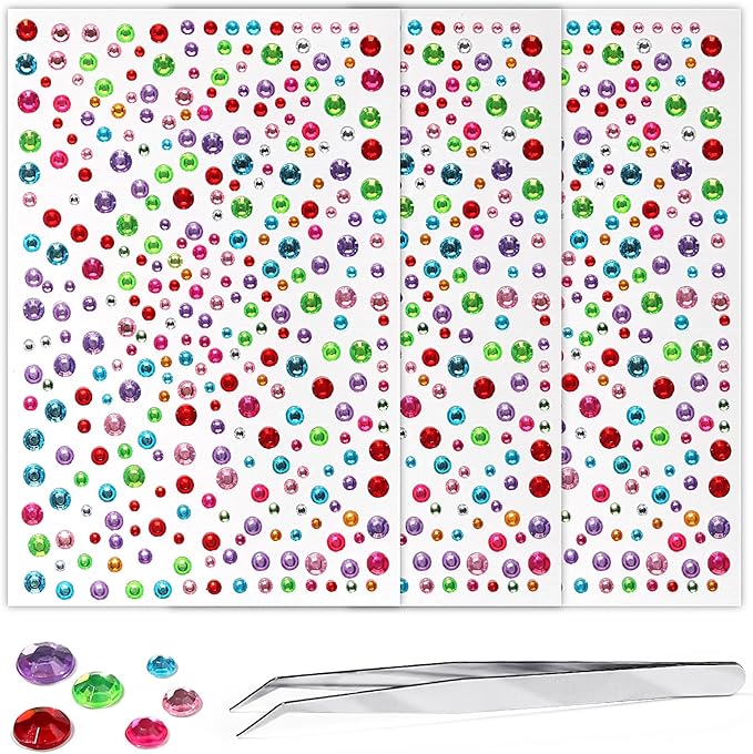 Rhinestone Stickers for Crafts Clear Crystal Tweezers Decals Face Gems Pearls for Makeup Stick on Body 3/4/5/6MM Color Hair Nails Craft DIY Gems for Nails Makeup Decor 975PCS