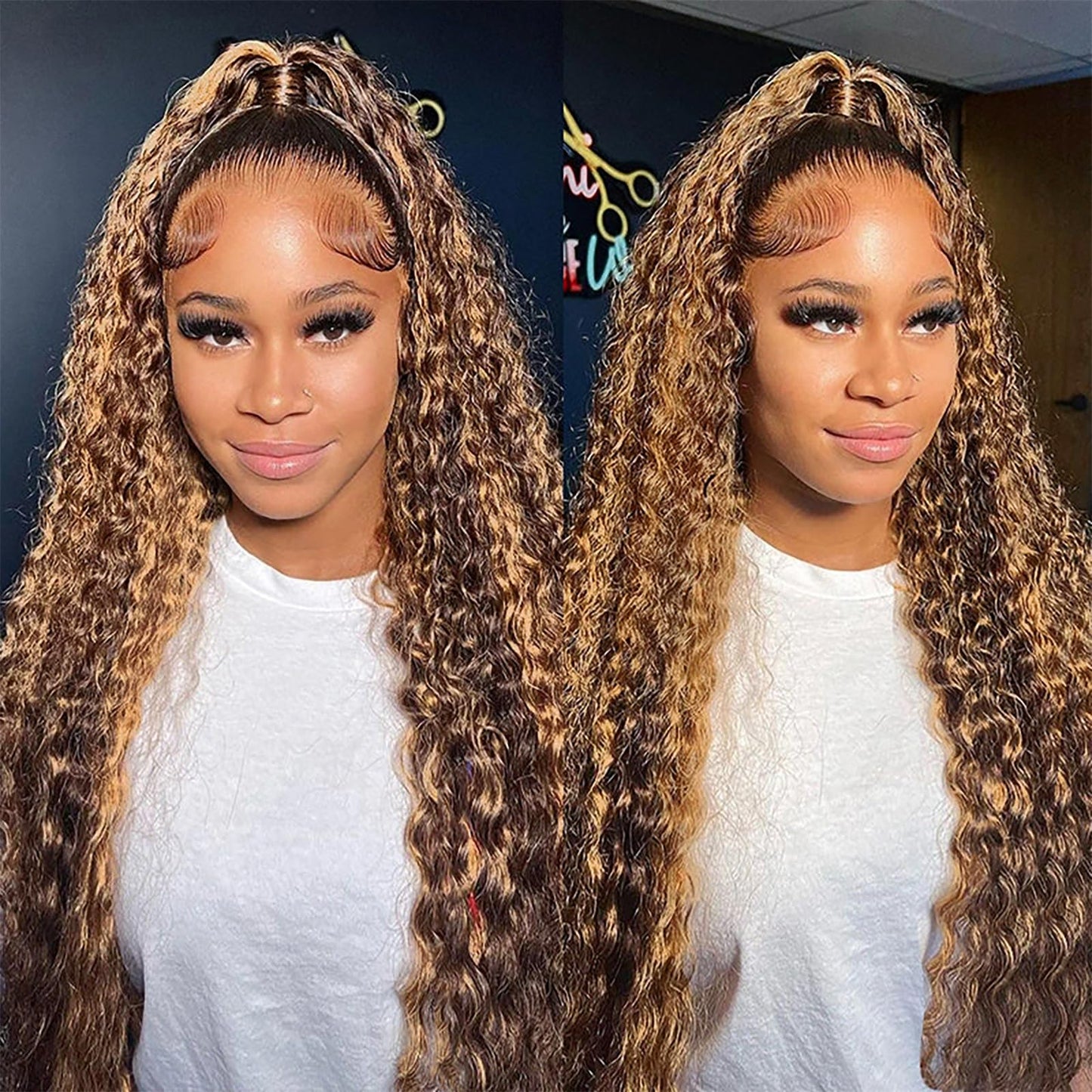 32 Inch Highlight Ombre Lace Front Wig Human Hair 13x6 HD Honey Blonde 4/27 Deep Wave Lace Front Wigs Human Hair 180% Density Co