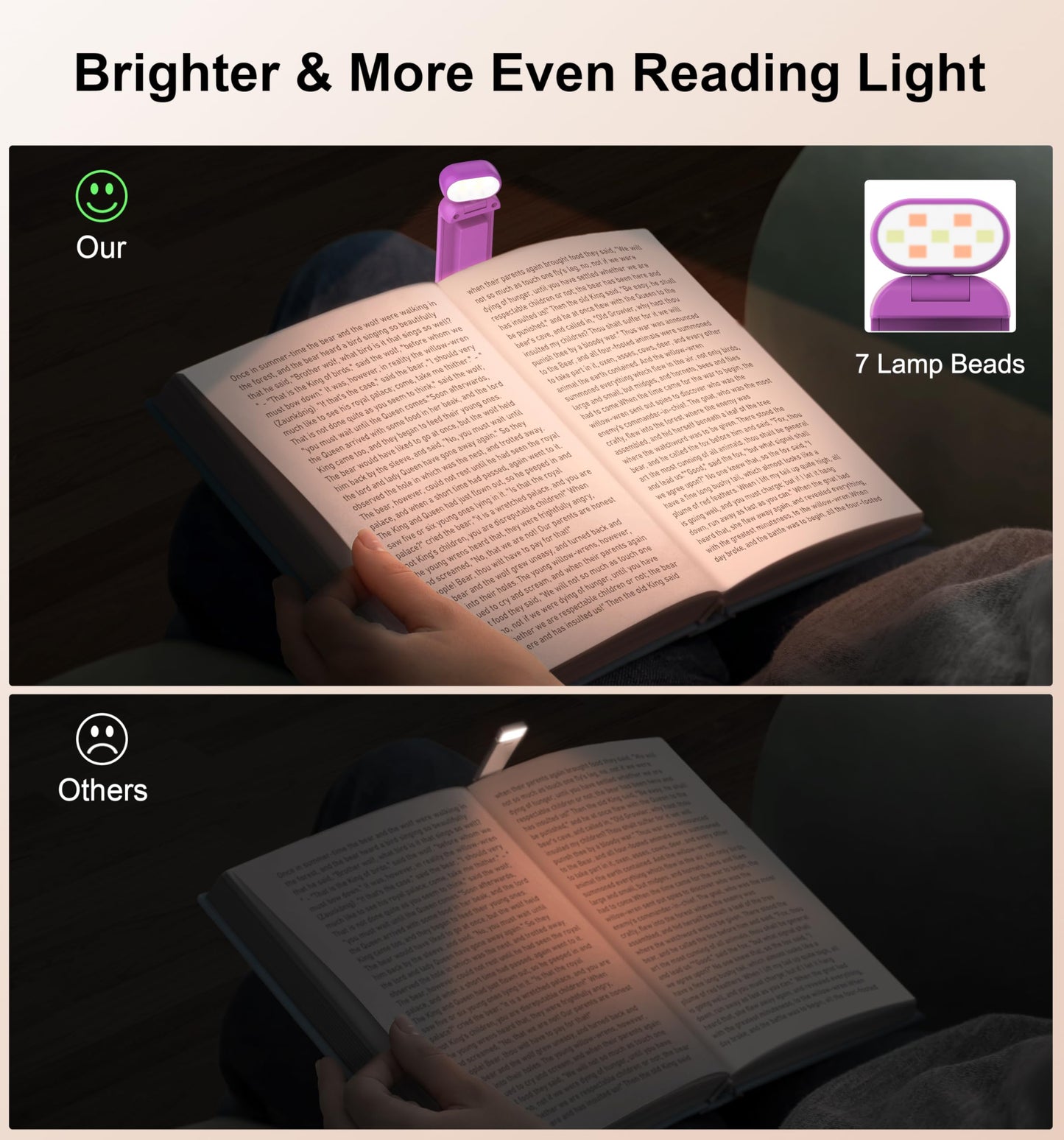 Gritin Rechargeable Reading Light - 3 Color Temperatures, 5-Level Dimmable, Clip-On Book Lamp, Dark Purple, Model G1313