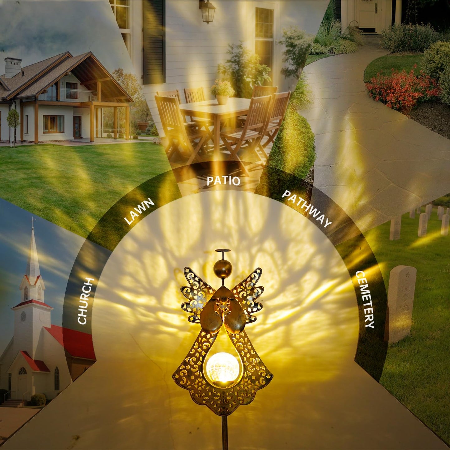 Starryfill Solar Lights Angel Stake with  le Glass Globe, 40.5in Metal Bronze Garden Decor, Warm White LED