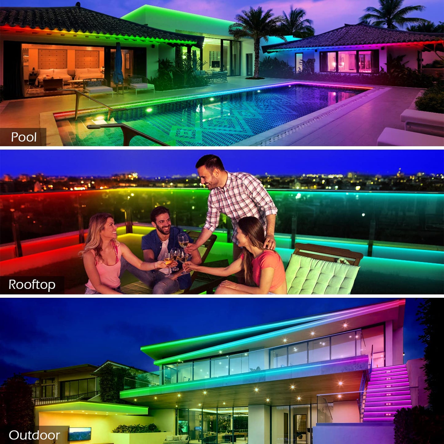 AILBTON 100ft Outdoor LED Strip Lights, Waterproof IP65, Bluetooth App Control, RGB Music Sync, Multicolor