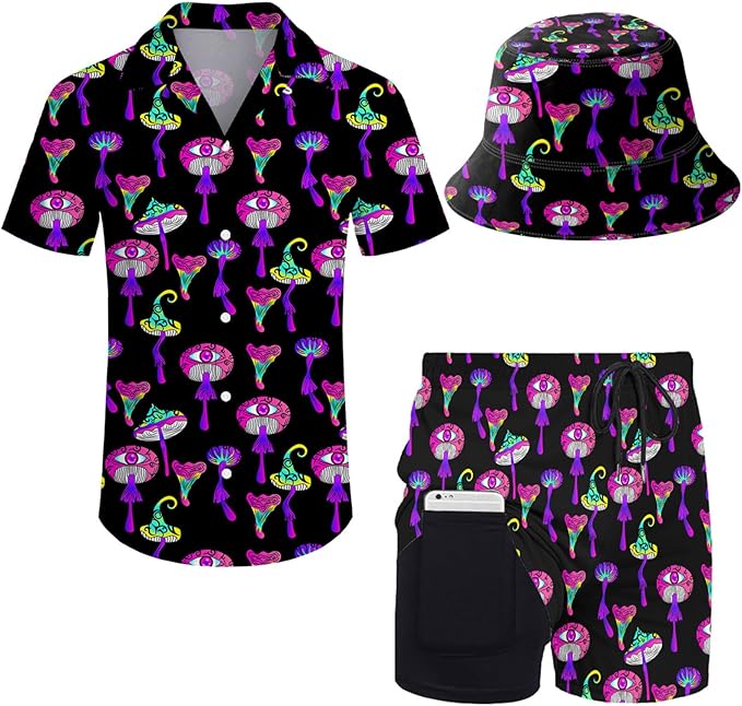 ifamawlea Men's 2 Piece Outfits Tropical Leaves Hawaiian Shirt and Shorts