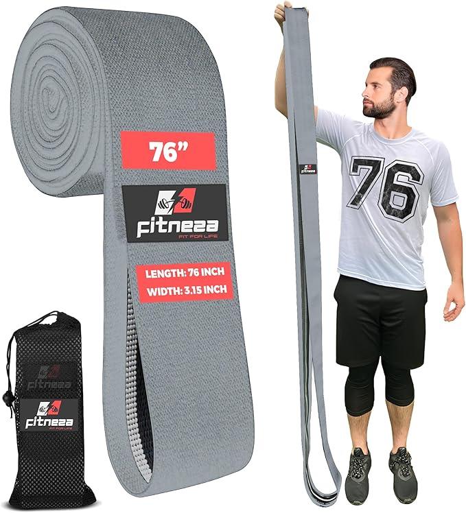 FITNEZA 76" Inch Premium Extended Length Fabric Resistance Bands for Working Out – 3" Wide Non-Slip Extra Long – No Pinchi...