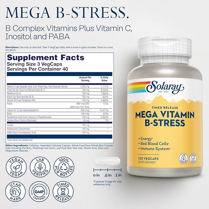 SOLARAY ProSorb Ashwagandha 18X Absorption and Mega Vitamin B Stress - Ashwagandha Supplement and Vitamin B Complex Bundle - Occasional Stress, Mood, Energy and Immune Support - Vegan, 30/40 Servings
