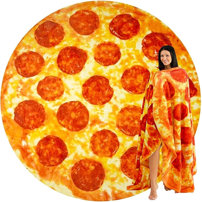Zulay Pepperoni Pizza Blanket - Novelty Big Pizza Blanket Adult and Kids - Premium Soft Flannel Round Pepperoni Blanket for Indoors, Outdoors, Travel, Home and More, 285 GSM - 36 Inches