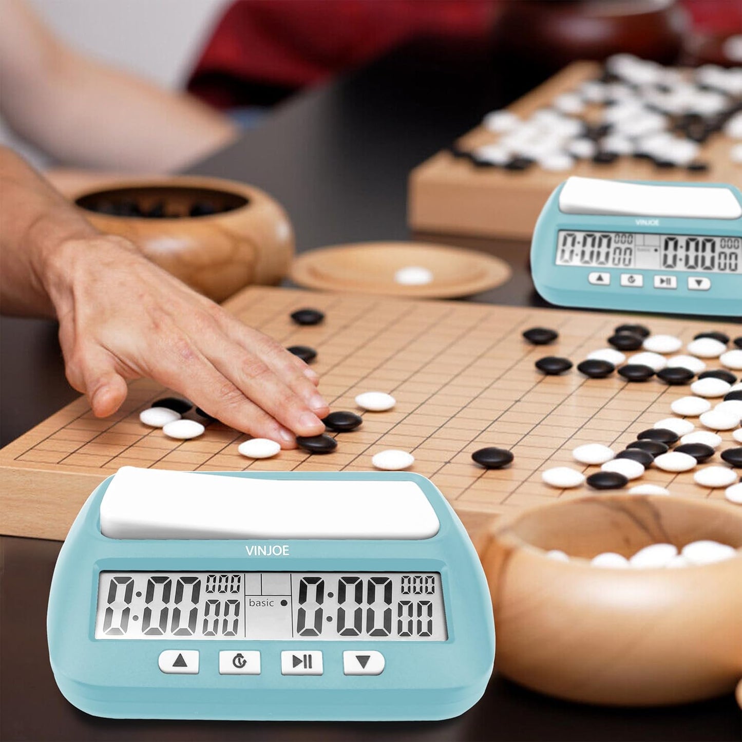 VINJOE Chess Clock Digital Chess Timer Professional for Board Games,Portable Digital Chess Clock & Game Timer with Basic,Bonus,Delay and Positive Time Features Best Gifts for Christmas (Blue)