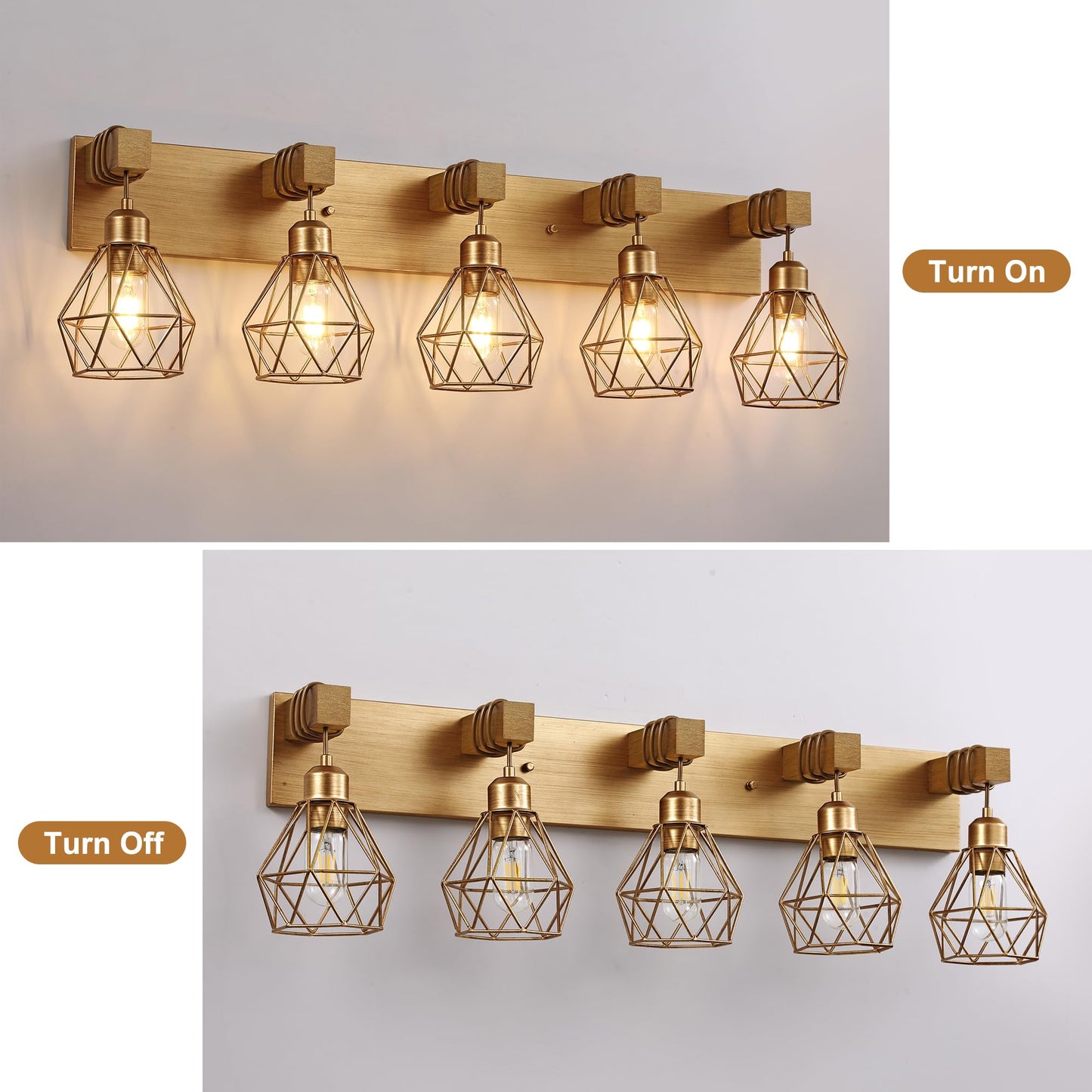 Bathroom Gold Vanity Light Fixtures  5-Light Gold Bathroom Light Fixtures Over Mirror  Sconces Wall Lighting With Elegant Metal Lampshade For Living Room  Bedroom  Hallway